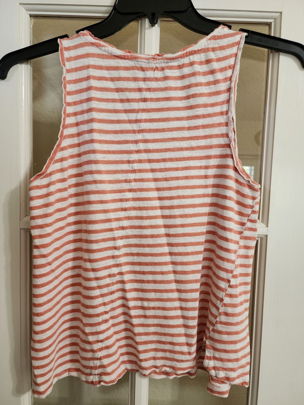 Sanctuary 100% Linen Striped Scoop Neck Tank Top Coral White Small - Picture 3 of 9